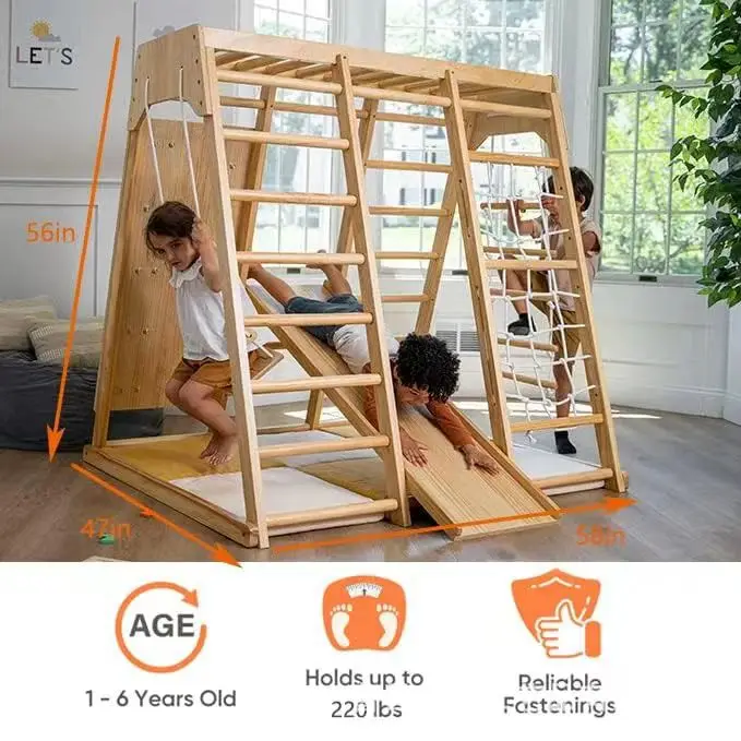 Factory Price Customized Kids Indoor Climbing Frame and Slide Climbing Net Swing Climbing Ladder Set