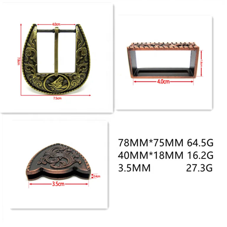 Hardware Silver Mexico Luxury Metal Western 3 Piece Banding Belt Buckle Set Screws Belt Buckles 3 Pieces Set