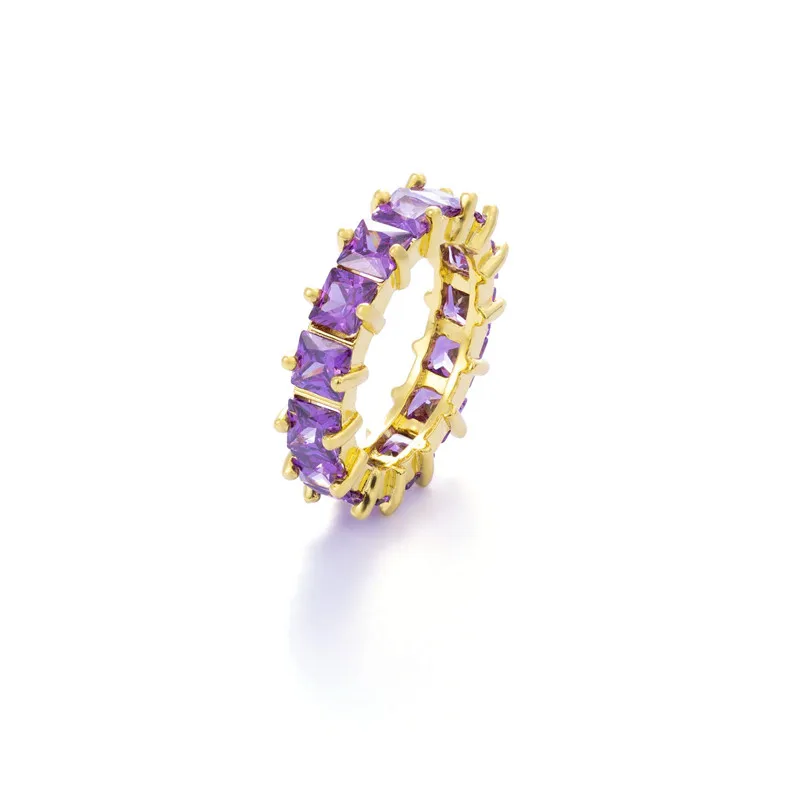 2021 Fashion Baguette Cubic Zirconia Colorful Eternity Pink Sapphire Ring For Women