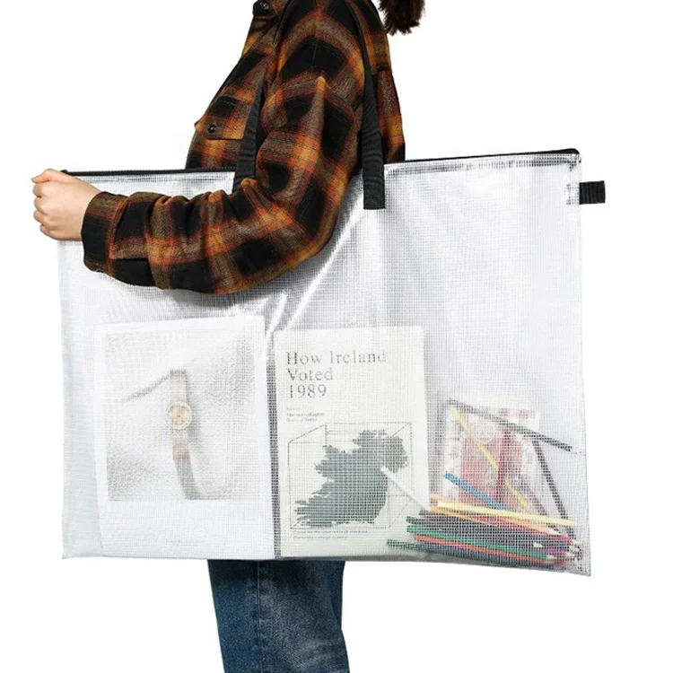 art draw packing transparent portfolio PVC handle document bag