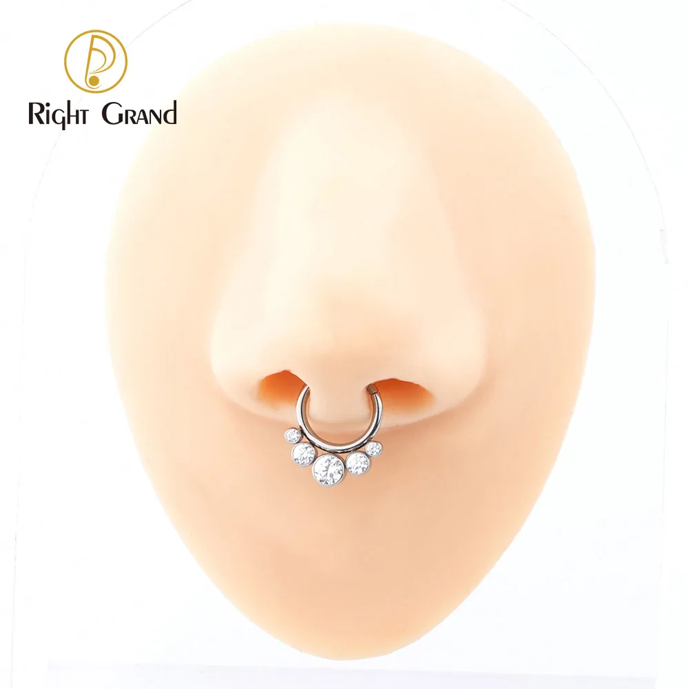 ASTM F136 Titanium Bezel Setting Cubic Zircon Round Nose Clicker Piercing Jewelry