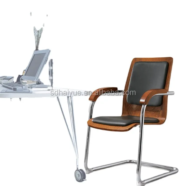 Office Wood  PU Leather Effect Leatherplus Conference Chair / Sled Base Chair HY3309