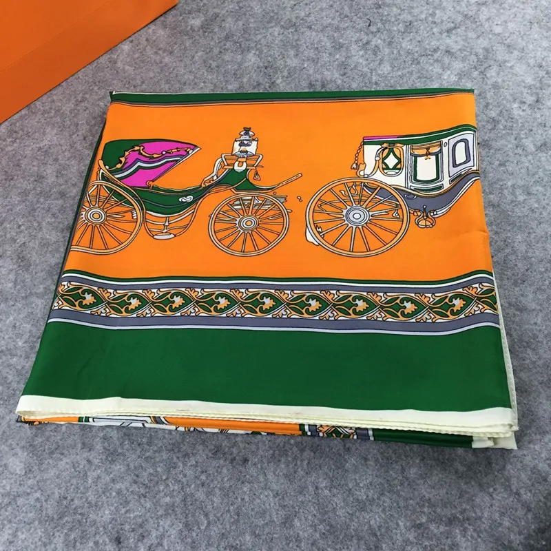 Высококачественные шелковые шарфы, женский Шелковый квадратный шарф с принтом в виде коляски, шелковый шарф размера 140