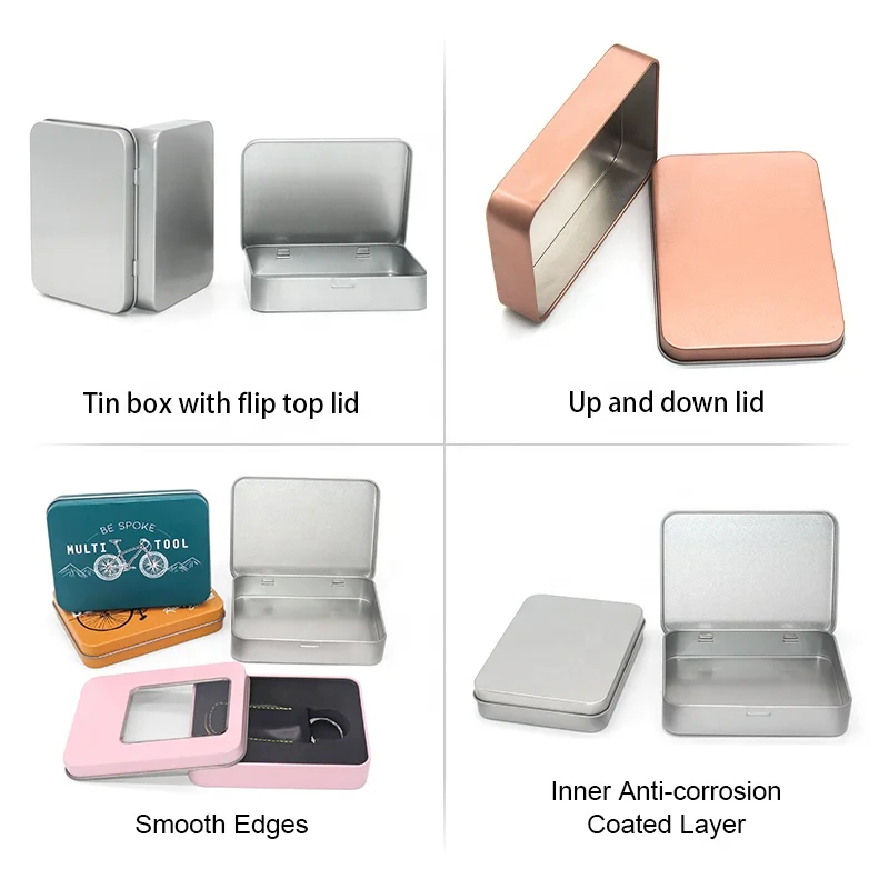 Rectangle Silver Packaging Gift Jewellery Metal Decorative Tin Boxes With Lids