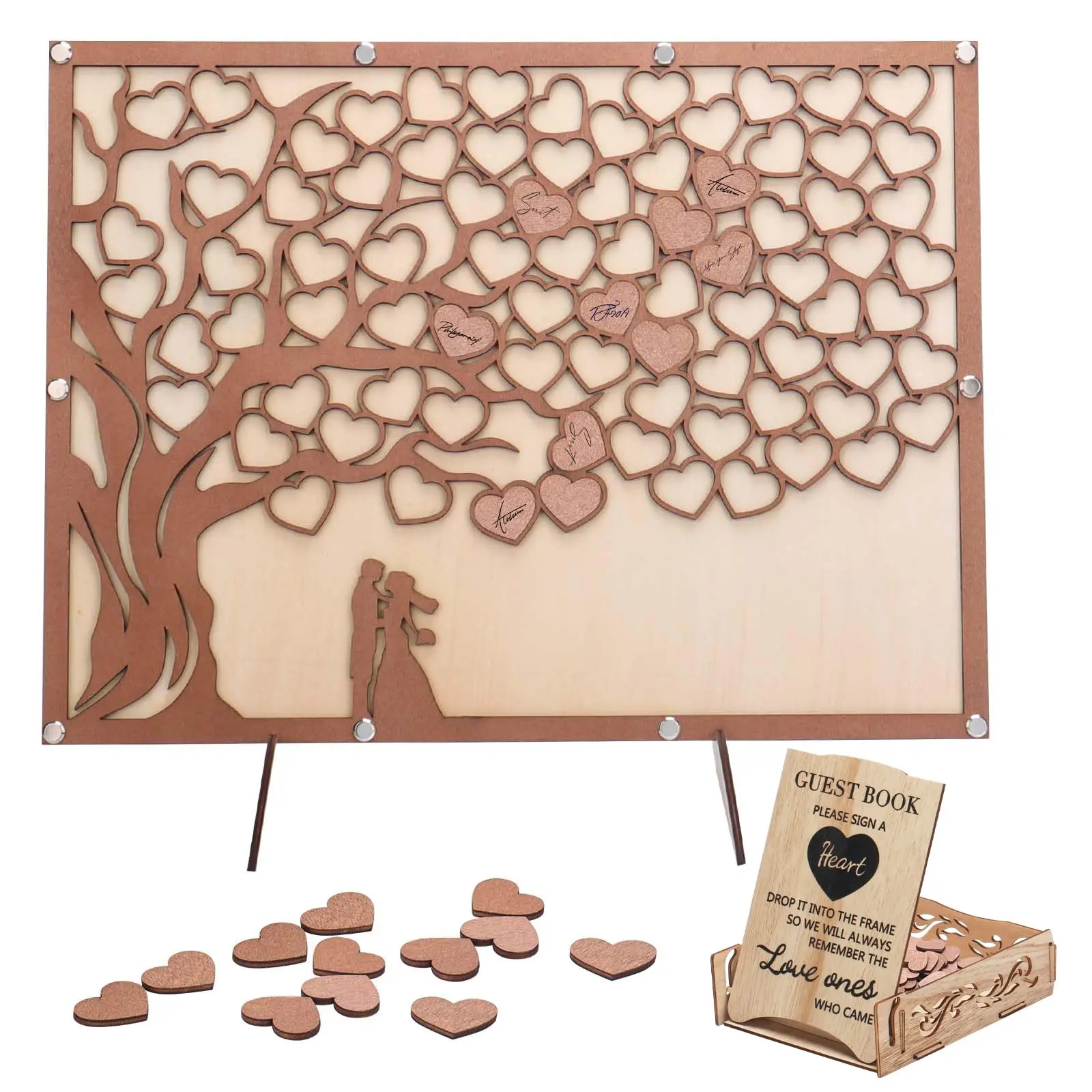 custom hard cover wood linen sublimation polaroid pictures photo wedding shower big heart tree of life guest book for party