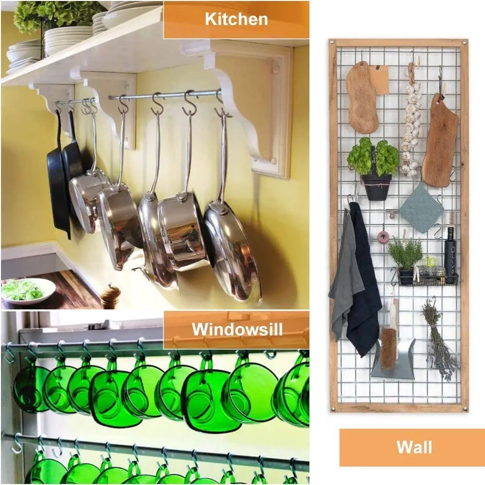 S Hooks Stainless Steel S Shaped Hooks for Hanging Mixed Size Heavy Duty Multifunctional S Hanger Hooks for Kitchen, Bedroom, Ba