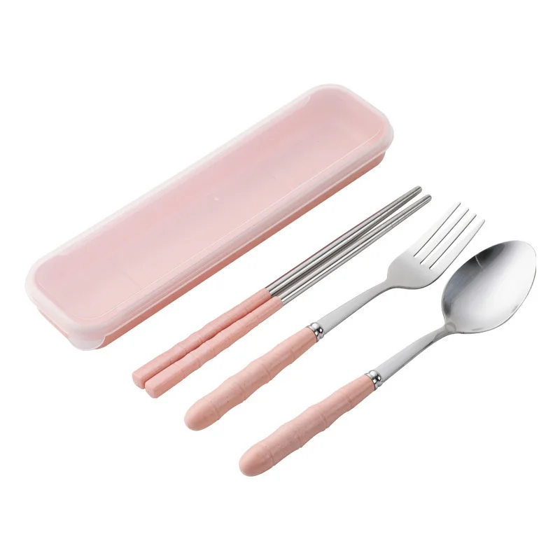 Portable tableware wheat straw stainless steel joint spoon Fork set including chopsticks travel set gift household Hotel