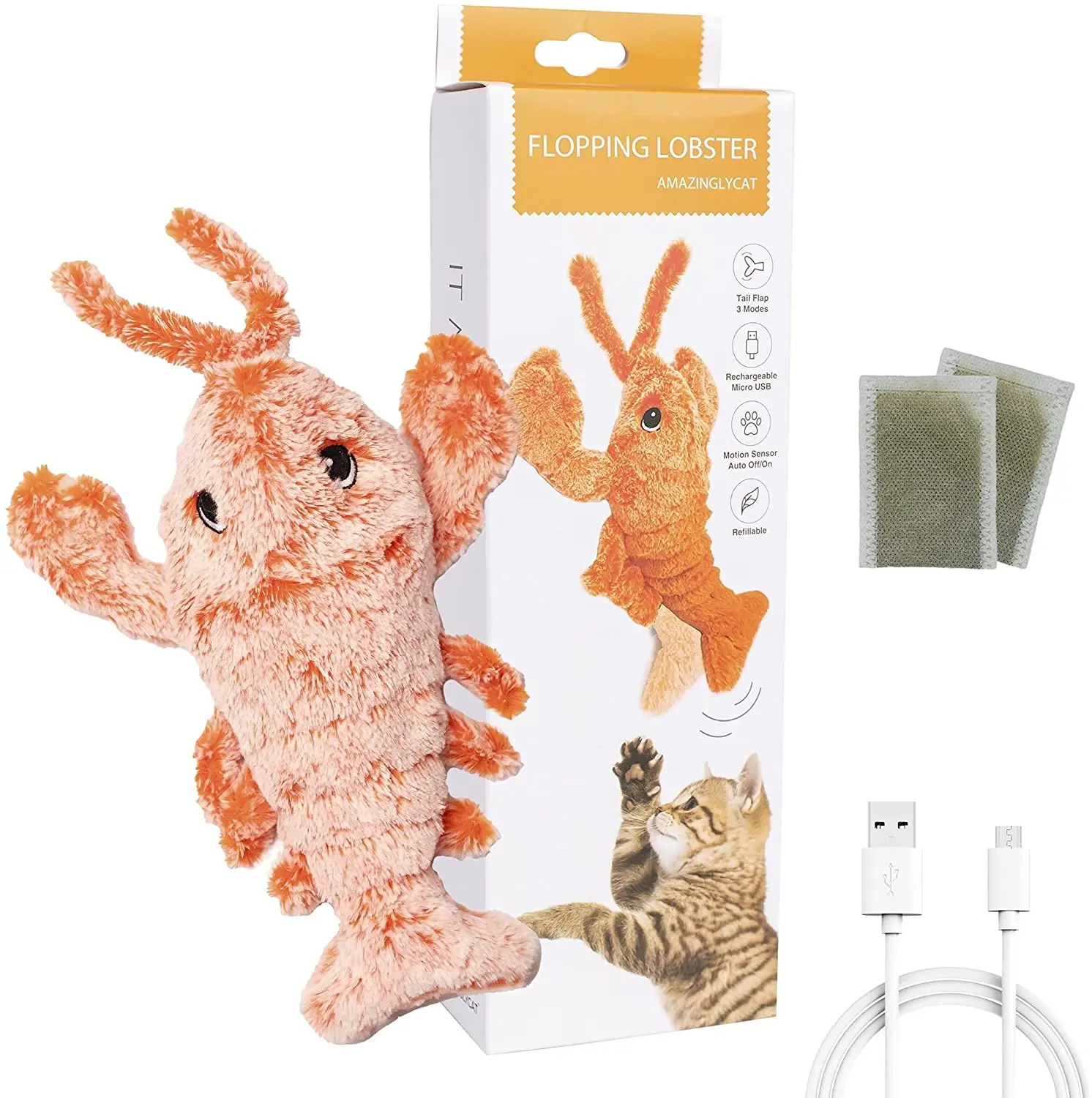 Flopping Lobster Toy for Indoor Cats & Small Dogs Motion Sensor Cat Toy