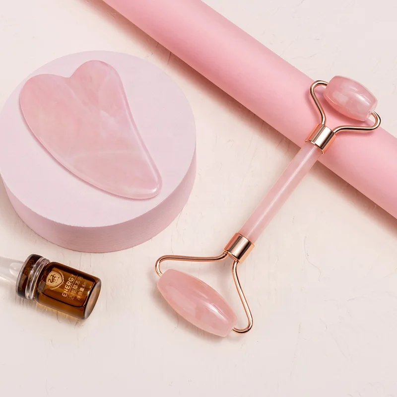 
Natural Jade Stone Crystal Facial Beauty Face Massage Roller Double Headed Jade Roller Gua Sha Set 