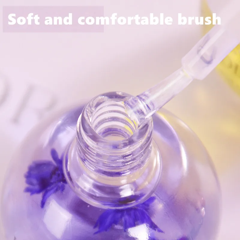 15 ml Dried Flower Soft Nutritional Oil Manicure Nail Cuticle Revitalizer Oil Bottle With Brush For Nails Care
