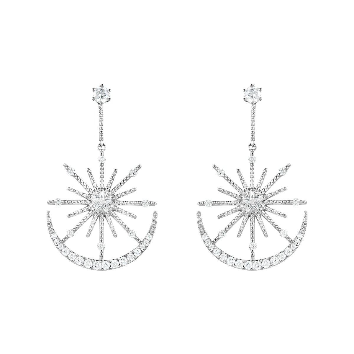 New Arrival Cubic Zirconia CZ Crystal Star and Moon Drop Earrings for Women