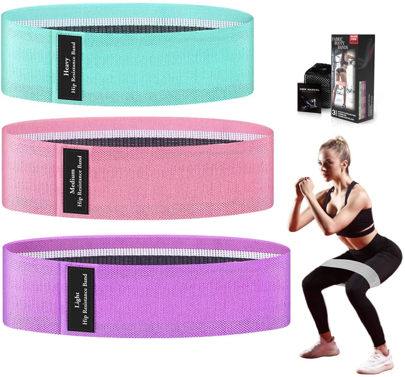 UPOWEX  Factory Suppliers hip bands Non Slip Fitness Long Custom Fabric bands Set Booty Resistance Bands