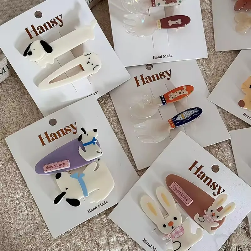 Lovely Cartoon Dog Cat Rabbit Design Hair Accessories Cute Custom Acrylic Alligator Hairpin Girls Bang Hair Clips