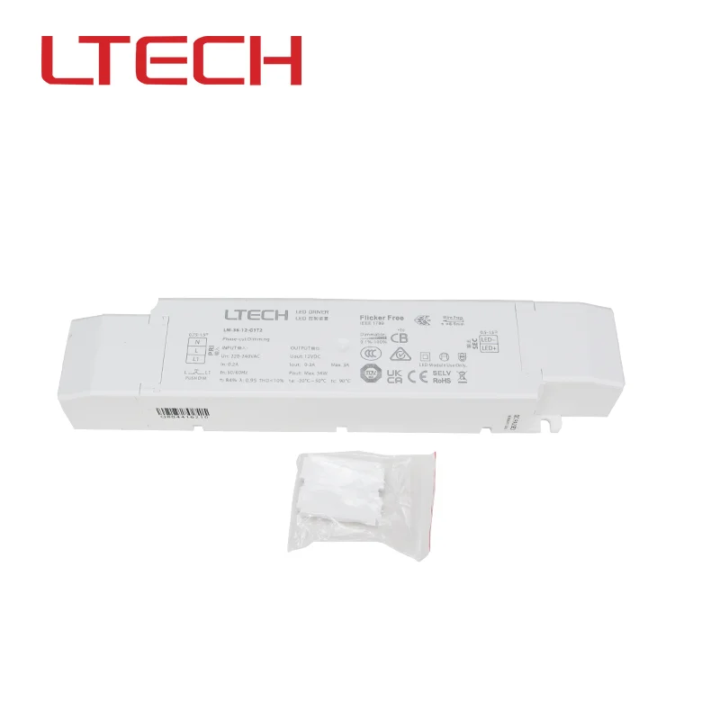 LTECH LM-36-12-G1T2 0 ~ 36 Вт 3 А 12 В Драйвер постоянного напряжения светодиодный поликарбонатный корпус широкий диапазон затемнения Интеллектуальный драйвер