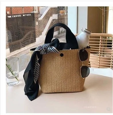Luxury Bucket  Countryside Straw Weaving Summer Beach Holiday woven bag retro leisure portable Handbags
