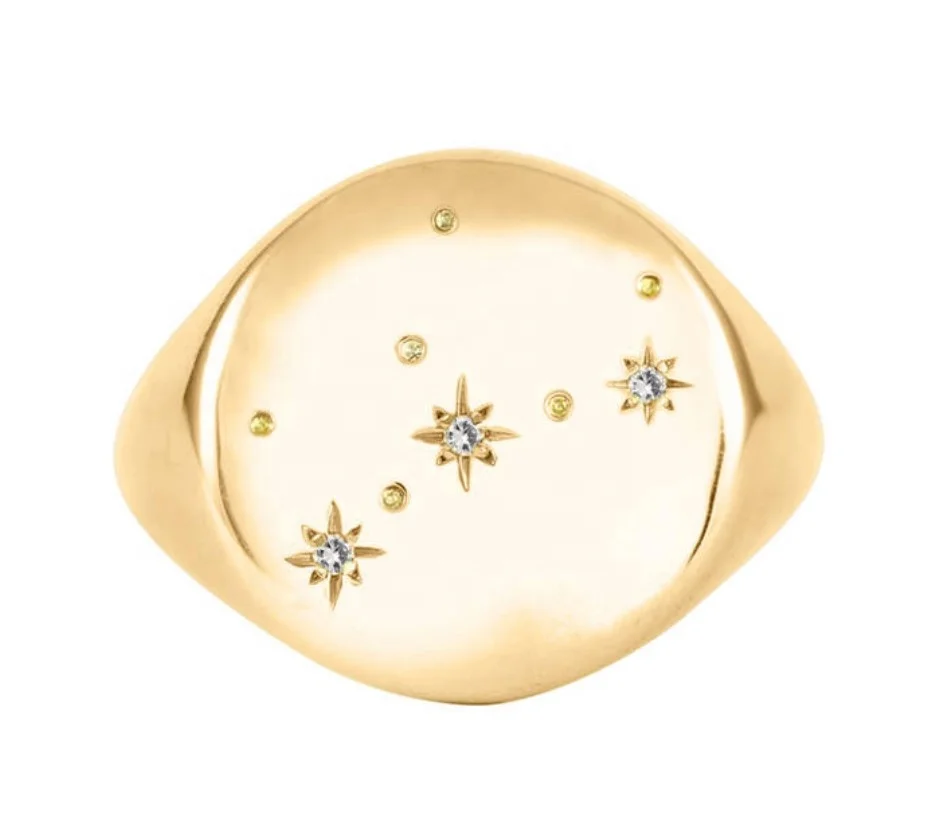 Manufacturer rose gold 12 month star zodiac jewelry finger rings open adjustable real 18k gold plated sign ring