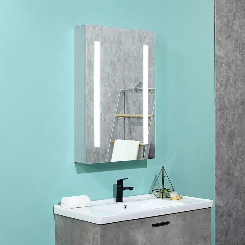 Storage Wall Lighted Bathroom Mirror Medicine Cabinet with Defogger and Interior Mirrors