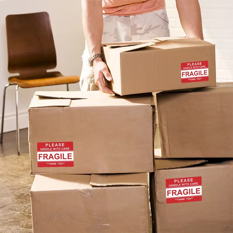 Self Adhesive 2x3inch Fragile Stickers Shipping Label Handle With Care Glassy Bottle Fragile Warning Banner Sticker