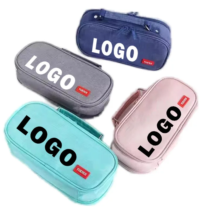 Canvas pen bag Large capacity simple portable stationery bag pencil case double zipper double layer pen case