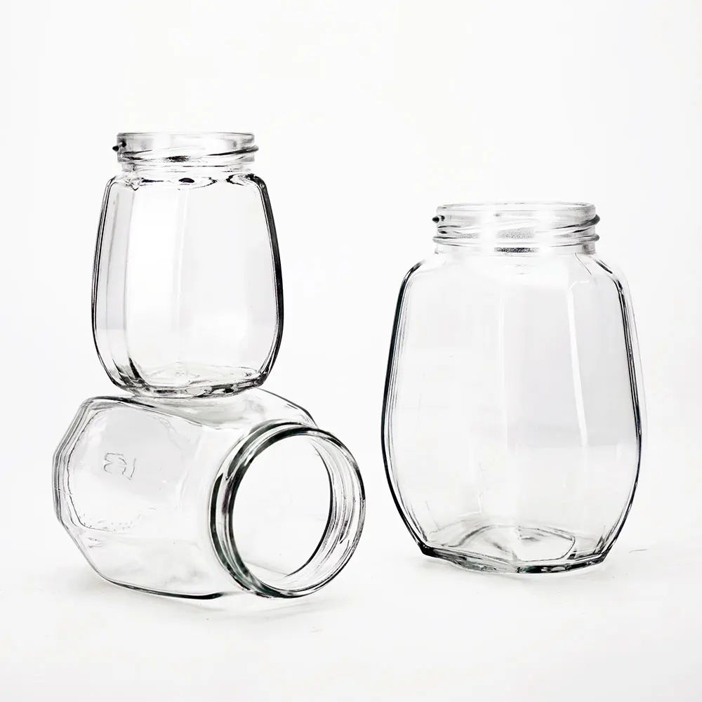 VISTA Empty Factory Price Hexagonal 250g500g750g Glass Honey Jar Glass Jar with Metal Cap