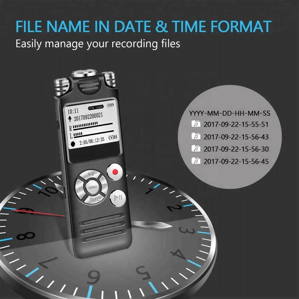 Professional audio recorder VR02 Voice Activated Digital Voice Recorder Three microphones HD Noise reduction multi-language menu
