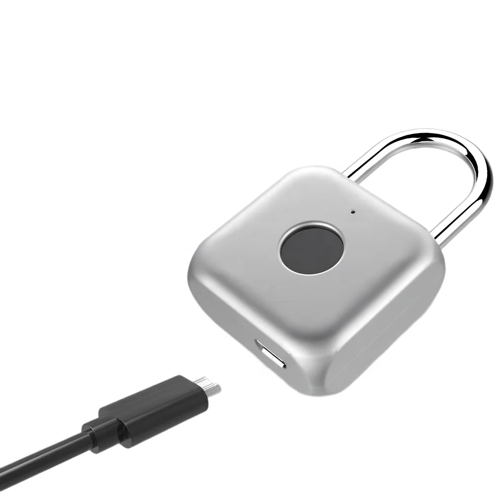 Fingerprint gym locker pad lock safety smart luggage padlock with usb charge cable waterproof finger print padlocks wholesale