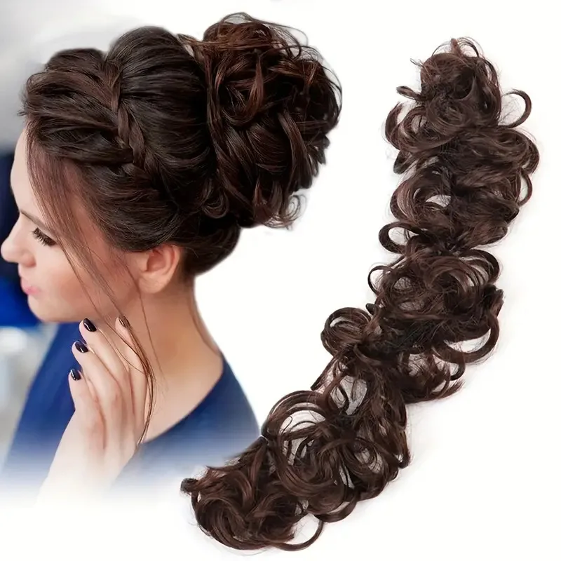 Wavy curly hair bun Hairpiece for Women Synthetic Messy Scrunchies Elastic Hair Band for Long Chignon  Hair Accessories