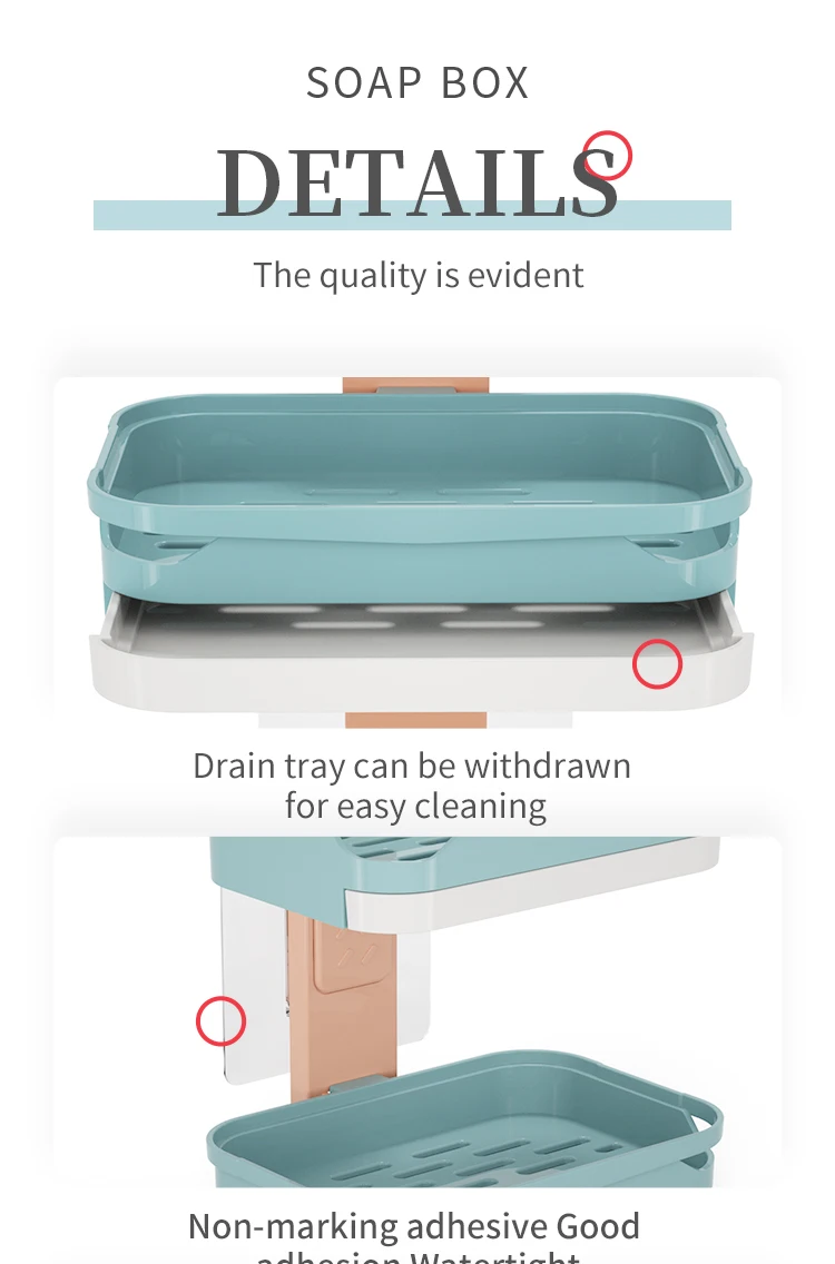 luxury eco friendly bathtub toilet wall mounted square draining soap dispenser holder plastic box soap dish