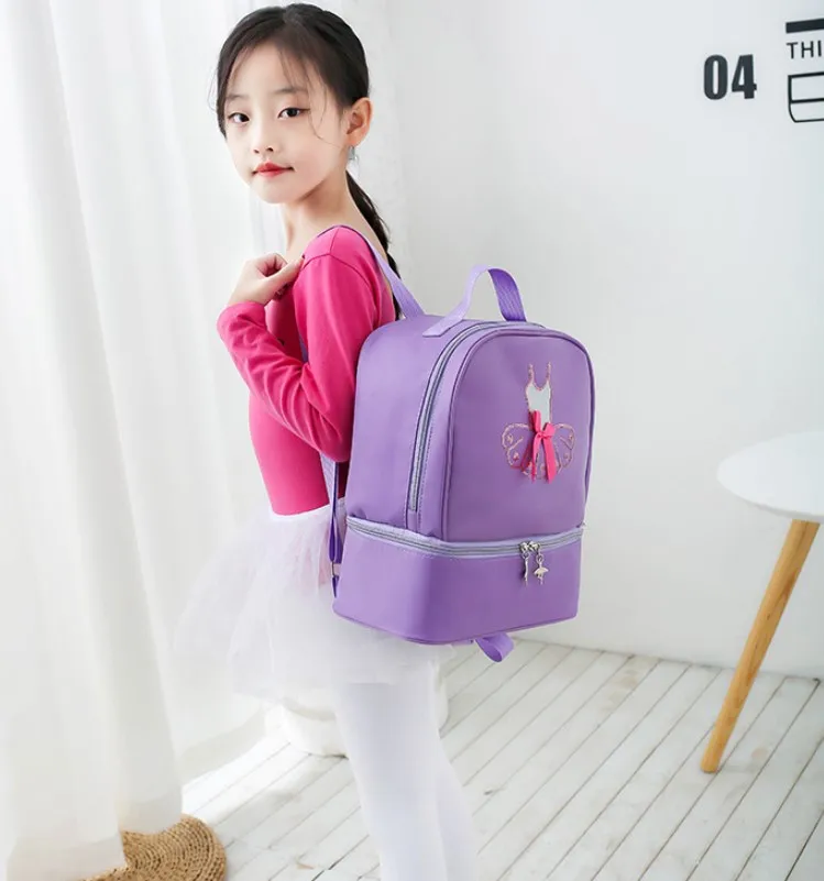 Cute custom logo latin pink frilly ballet bags tutu dancing backpack ballerina bag for kids girls