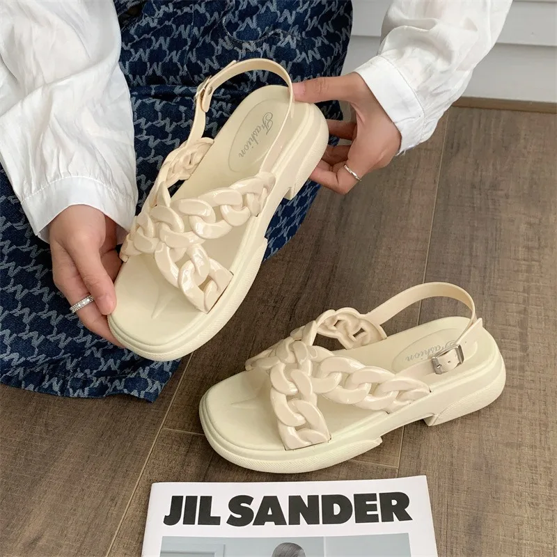 Casual Chain thick sole foreign trade solid color new outdoor platform sandals for women and ladies