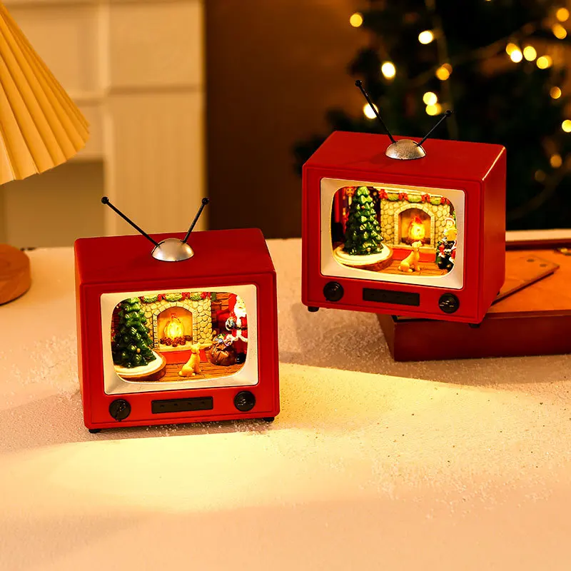 Christmas Decoration Supplies Christmas Display Gift Set Rotating Music Resin TV Desktop Ornaments