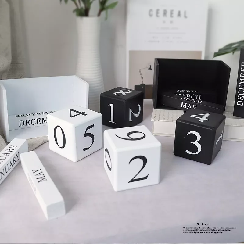 Calendario Wood Home Decor Calendar Block Perpetual Polygon Cube Desk Wooden Block Calendar