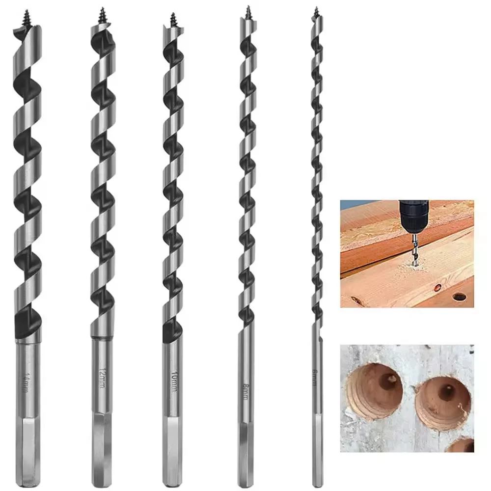 High Carbon Steel 25mm Hex Wood Auger Drill Bit Deep Boring Center Woodworking Drill Bit Black Oxide Finish Customizable OEM