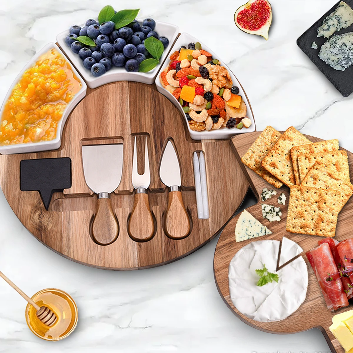 Spot Wholesale Round Acacia wooden Cheese Cake Tray OME Suppliers