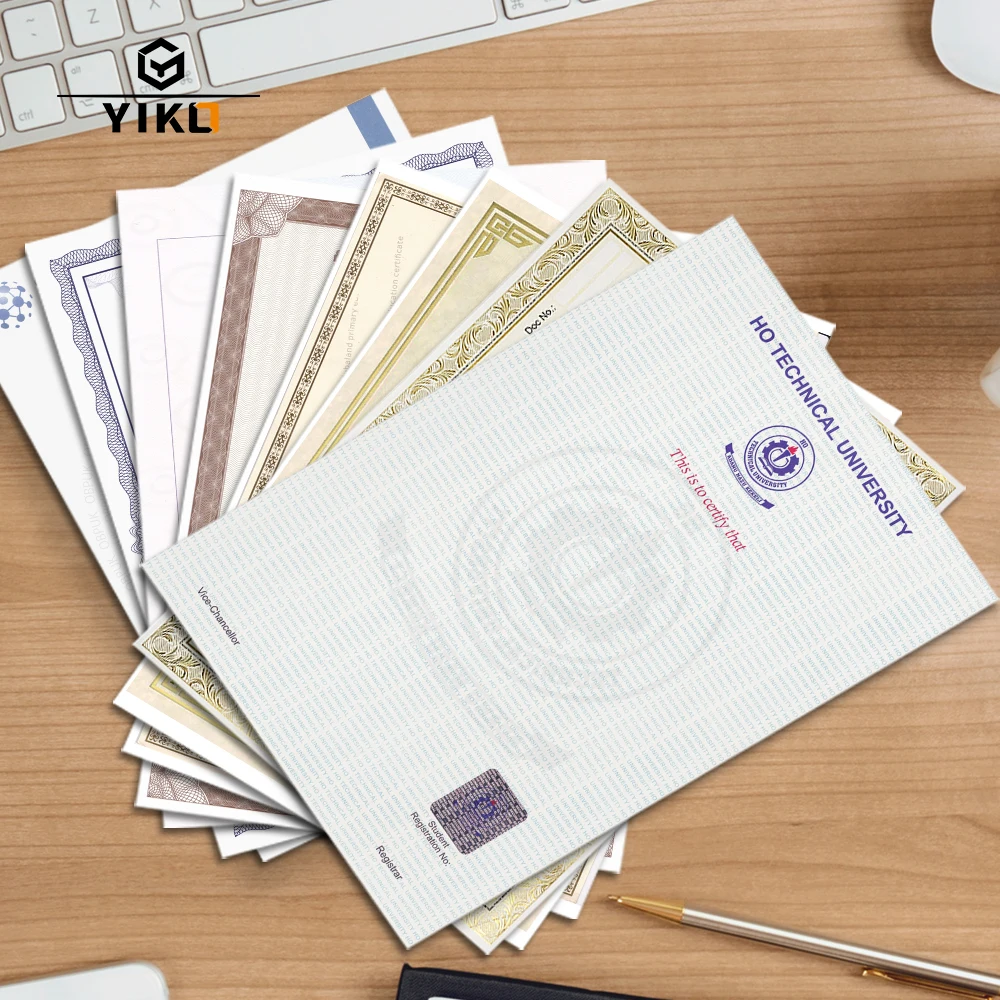 Yiko Custom A4 Security Professional Certificate Paper With Watermark And Security Thread Fiber Invisible UV Printing Supplier