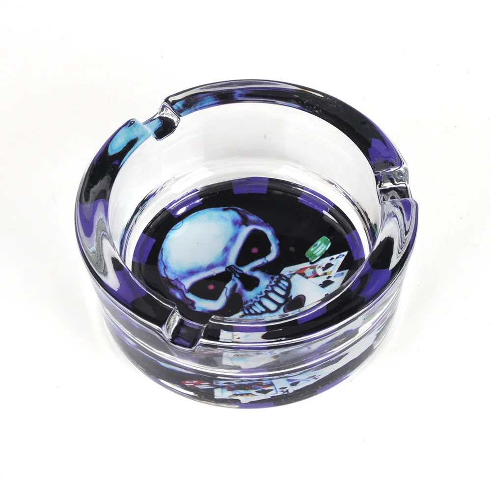 Custom Logo 85mm Cartoon Round Smoking Clear Ash Tray Set Crystal Cheap Portable Glass Ashtray For Cigar