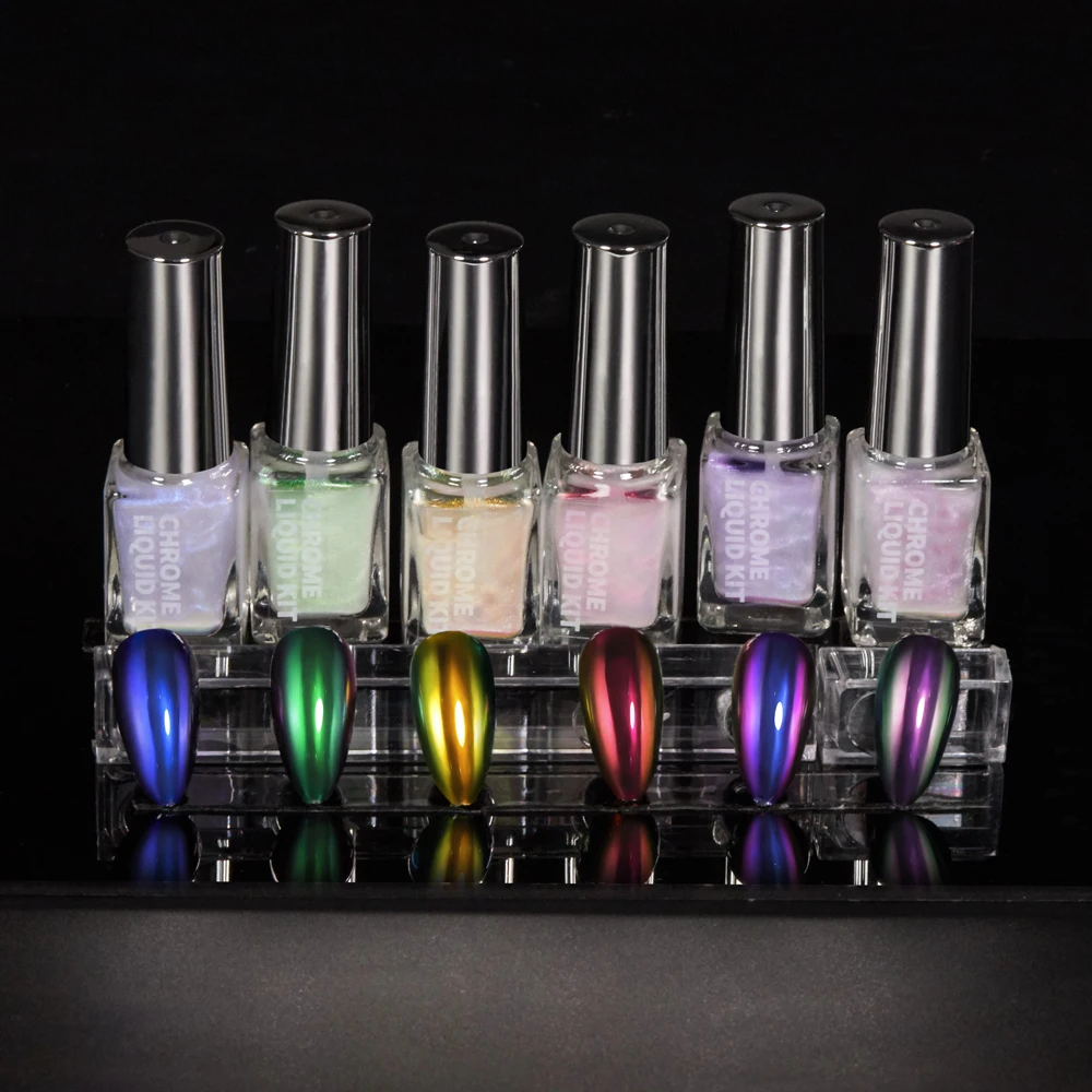 Bozlin Customize Luxury Packaging Boxes Magic Liquid Type Chrome Liquid Powder Pigment Nail Art Kit Mirror Powder