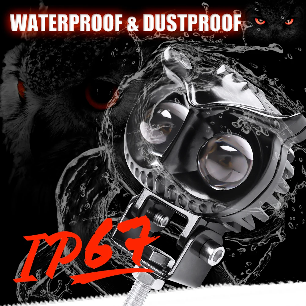 OWL 2.8' inch 12v 24v 3000LM High low beam Spot auxiliary fog light Dual Color yellow ATV UTV Mini motorcycle Led work light