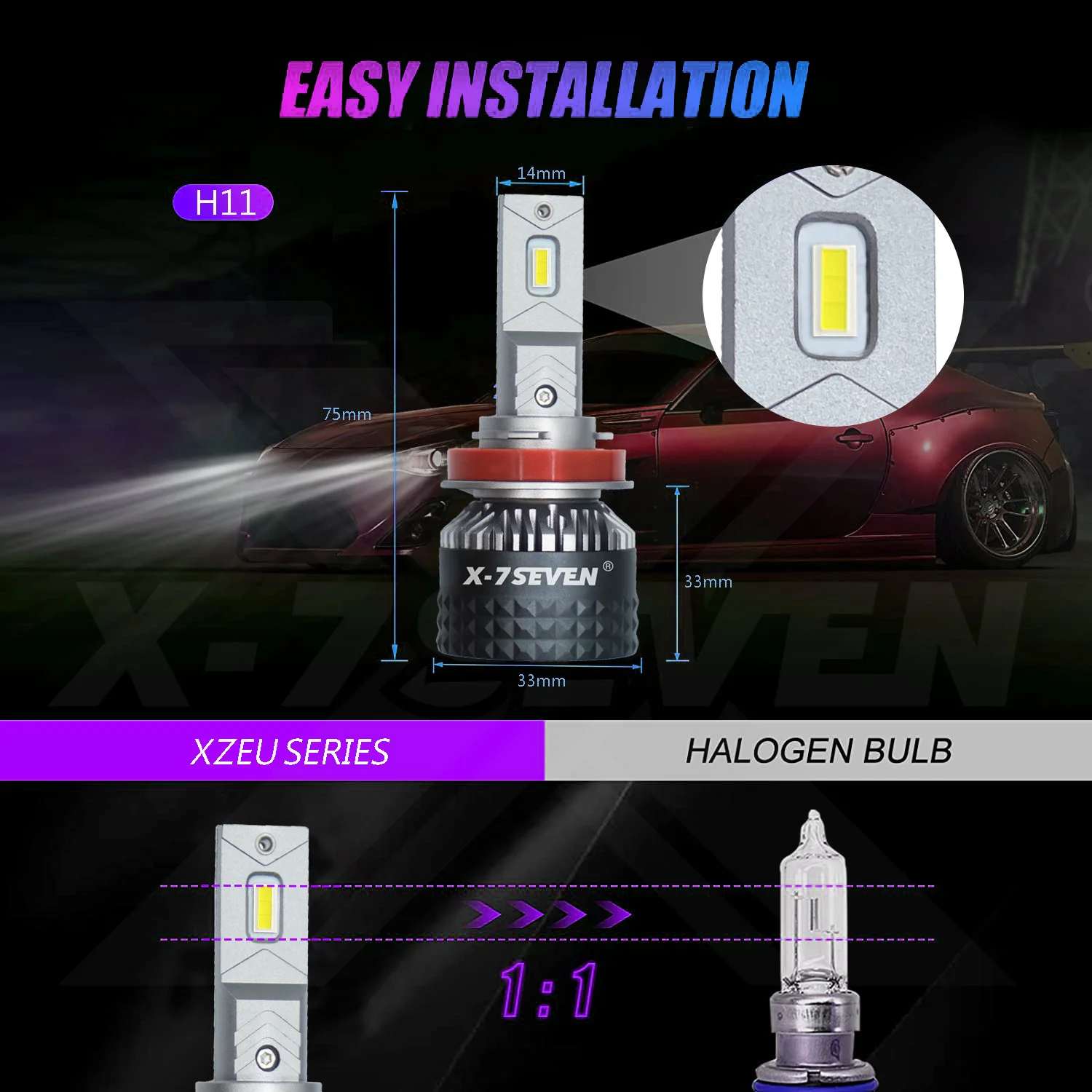 X-7SEVEN 2024 Улучшенная яркость XZEUP 170 Вт 6500K Комплект преобразования Faro Led H7 35000lm 12V для универсальных автомобилей