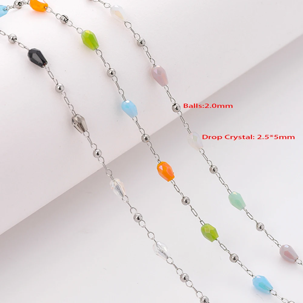 Handmade clavicle necklace chain selling by roll stainless steel spacer balls and drop crystals link chain
