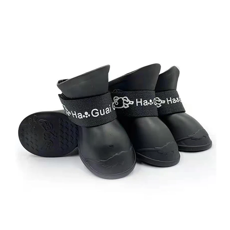 Waterproof PU Leather 4 Pcs Pet Soft Boots Shoes Reflective Dog Paw Shoes Boots for Dog Cute Popular Animals Solid Plastic Boots