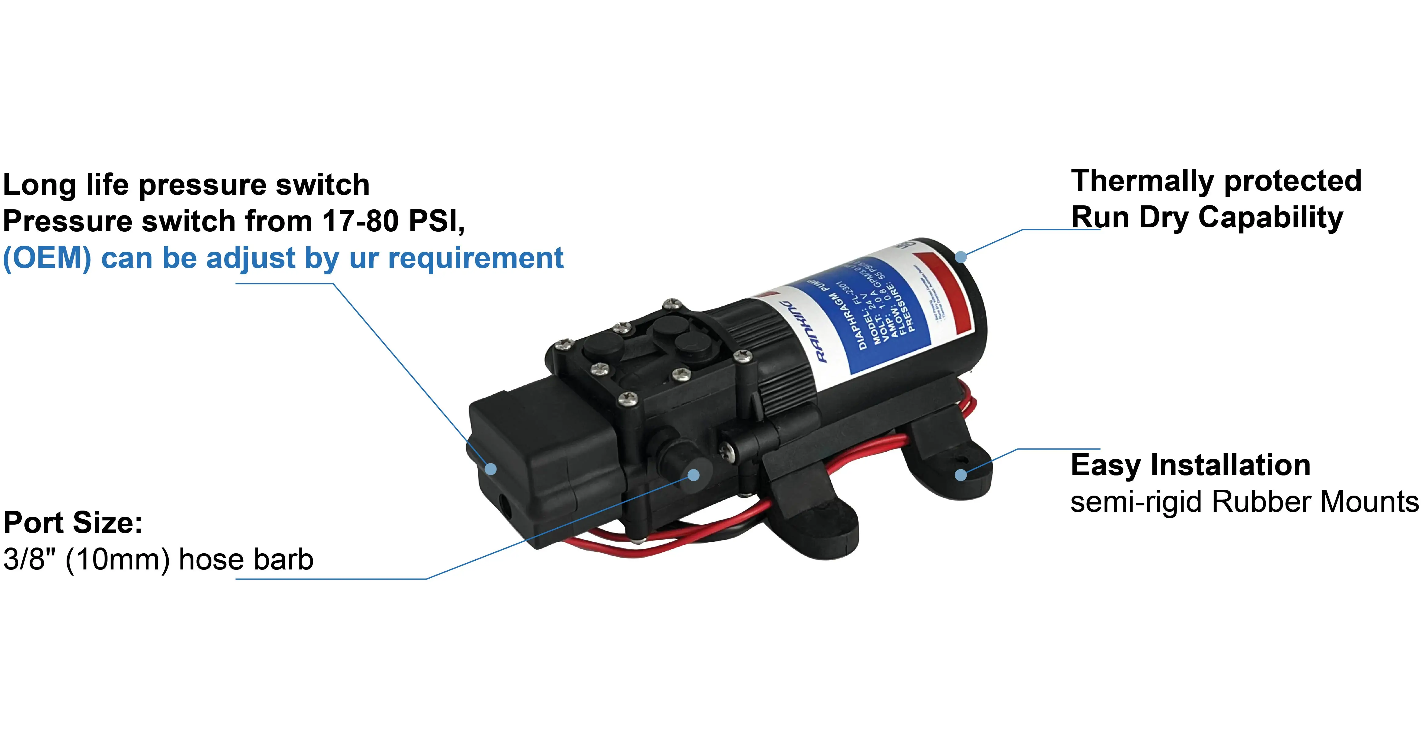 Ranking 2301 DC24V  55 PSI 3.0 LPM self priming battery operated small diaphragm knapsack agriculture battery  sprayer pumps
