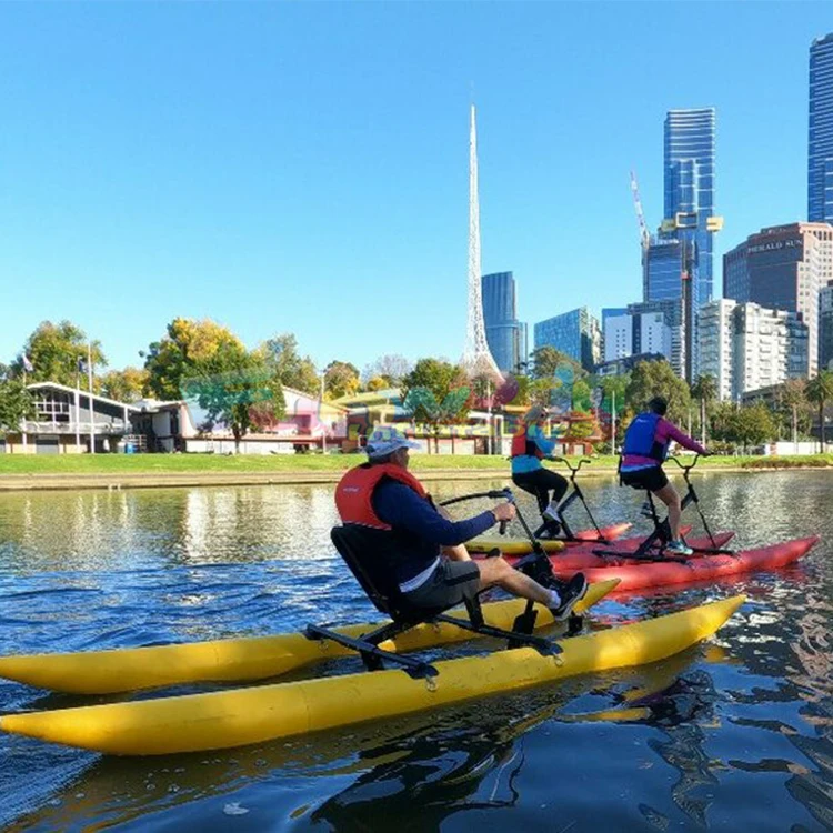 Inflatable pontoon water bikes pedal sea cycle banana boat tubes floating waterbike play sport equipment water bike bicycle