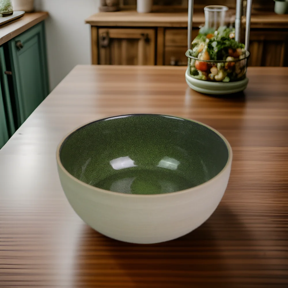 Creative round Ceramic Green with Black Point Large Salad Bowl Soup Bowl Dinnerware Sets for Restaurant Tableware in Europe