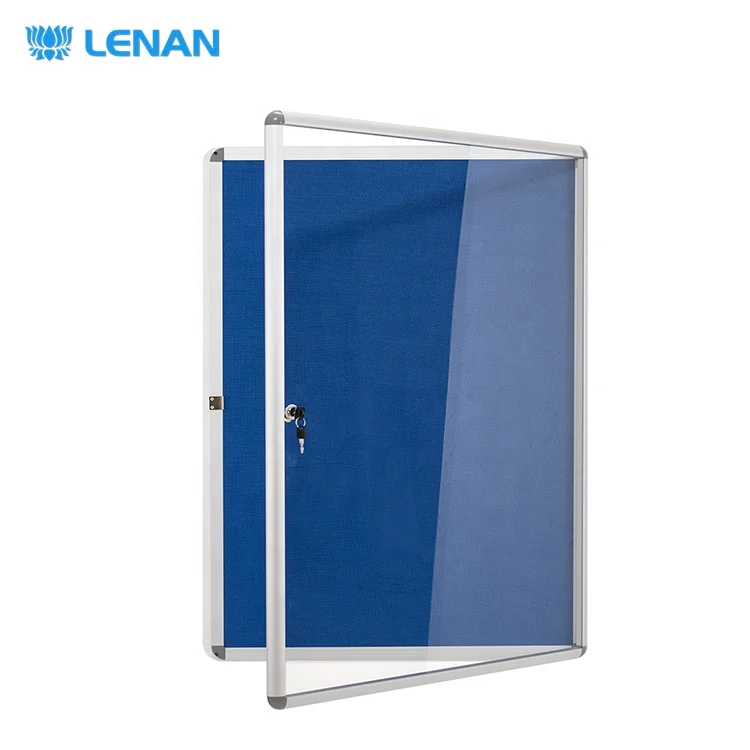 
Aluminium frame school office wall mounted lockable blue fabric notice board cabinet enclosed glass doors bulletin board  (62421226026)