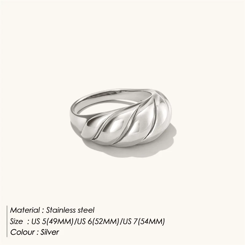 INS Simple Stainless Steel 18K Gold Plated Embossed Croissant Rings Titanium Steel PVD Geometric Curve Arc Ring Jewelry
