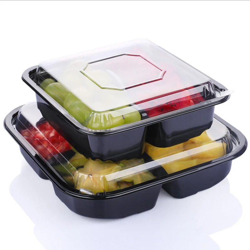 Microwave Safe Stackable LeakProof 2 Compartment fruit dessert Disposable Meal Prep clear Containers Food Packaging Boxes