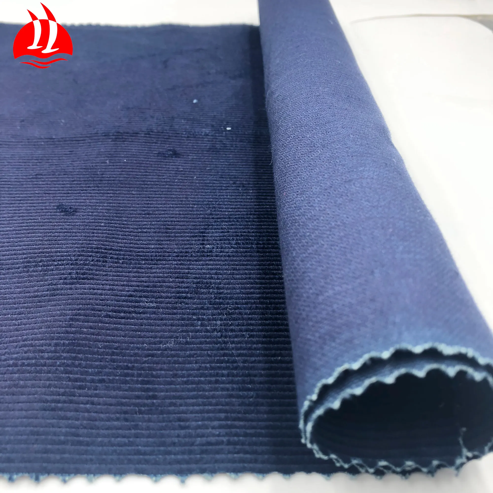 
100% cotton high quality fine 14 wales indigo solid dyed corduroy fabric 