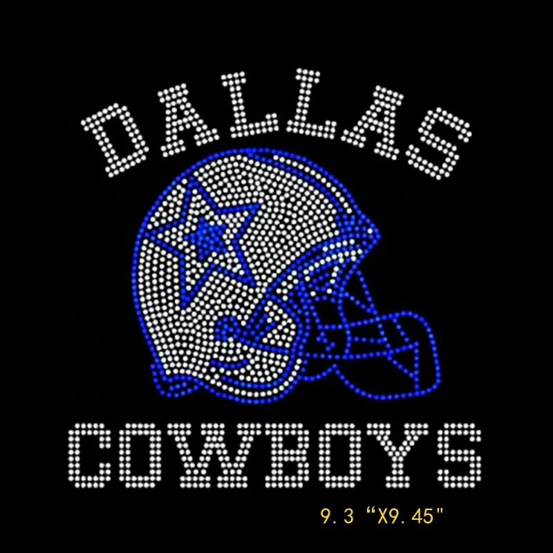 Custom New Hot-fix  Dallas Cowboys Rhinestone Transfer Iron on Bling Patch Motif Rhinestones Design NFL Rhinestones Transfer