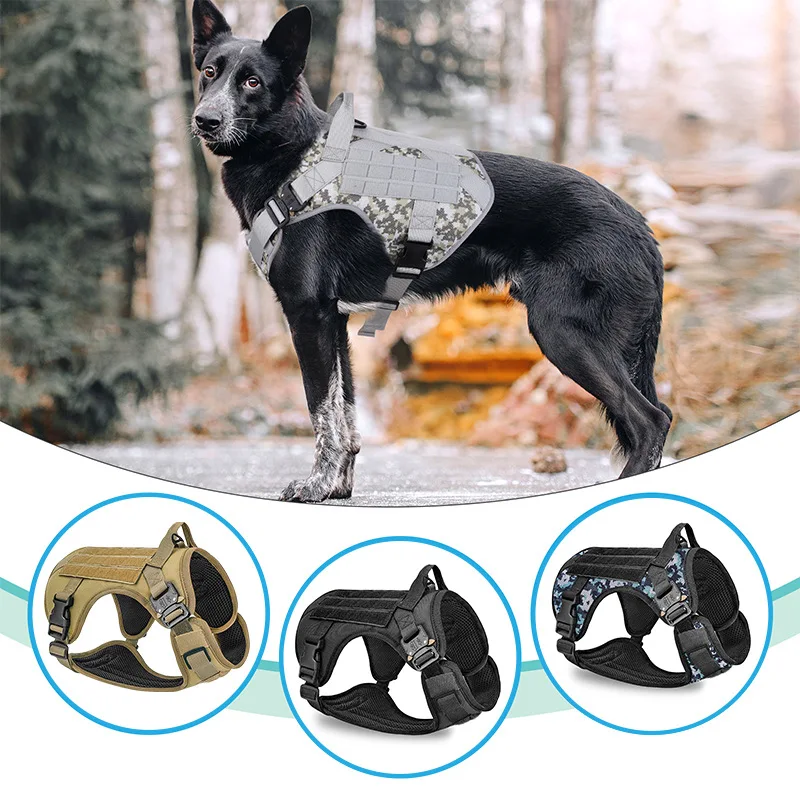 High Quality Tactical Dog Harness with Metal Buckle Hook and Loop Panel Working Dog MOLLE Vest Factory Wholesale